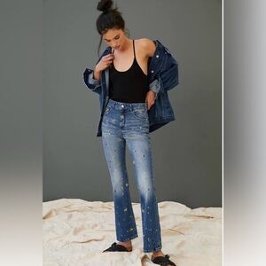 Anthropologie Pilcro Blue Flare Jeans with floral and paint design - size 30